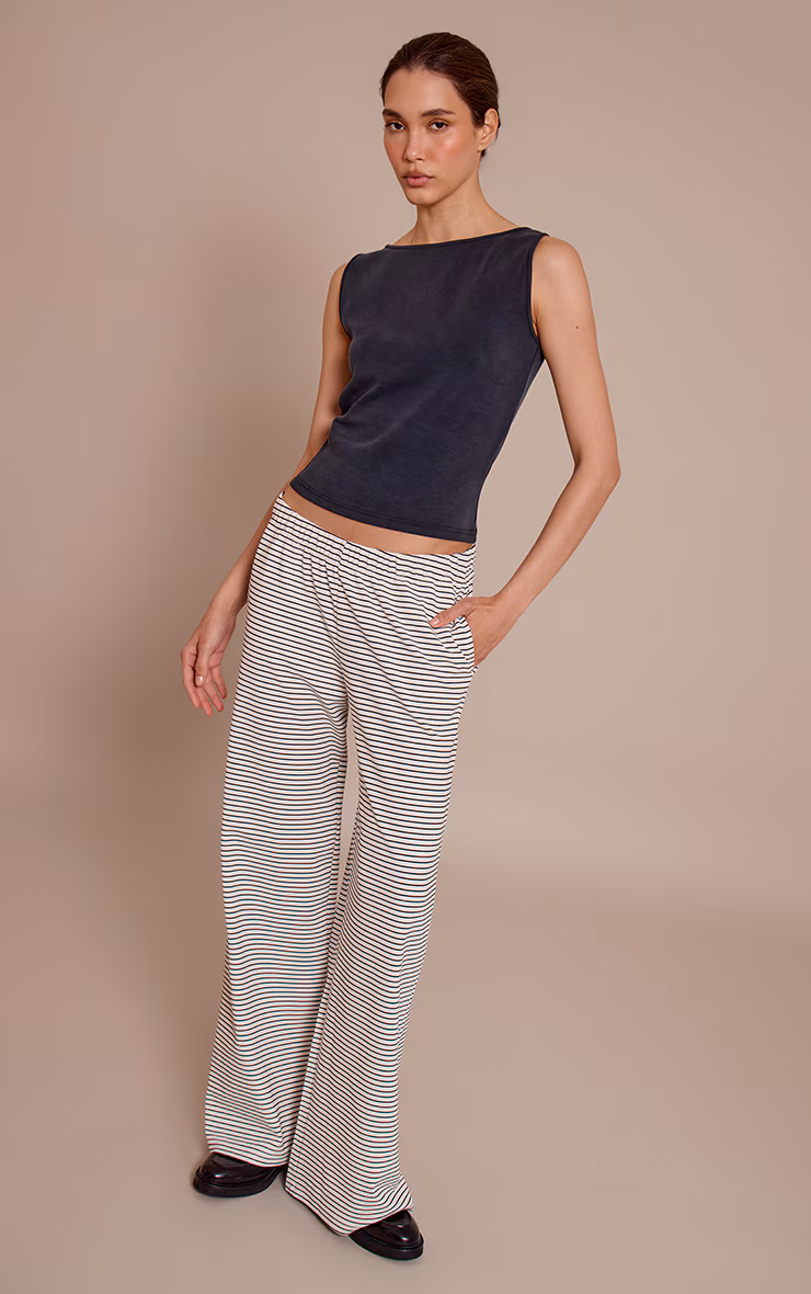 Monochrome Stripe Heavy Cotton Drawstring Wide Leg Pants