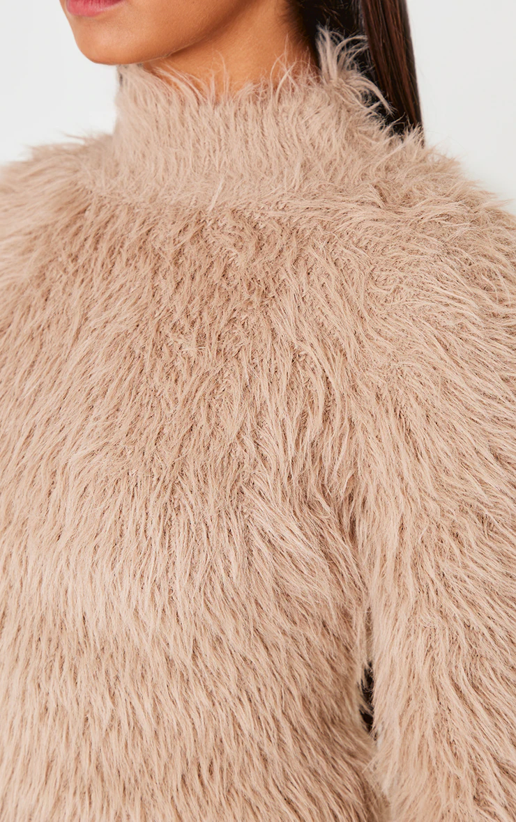 Mocha Fluffy Knit High Neck Top