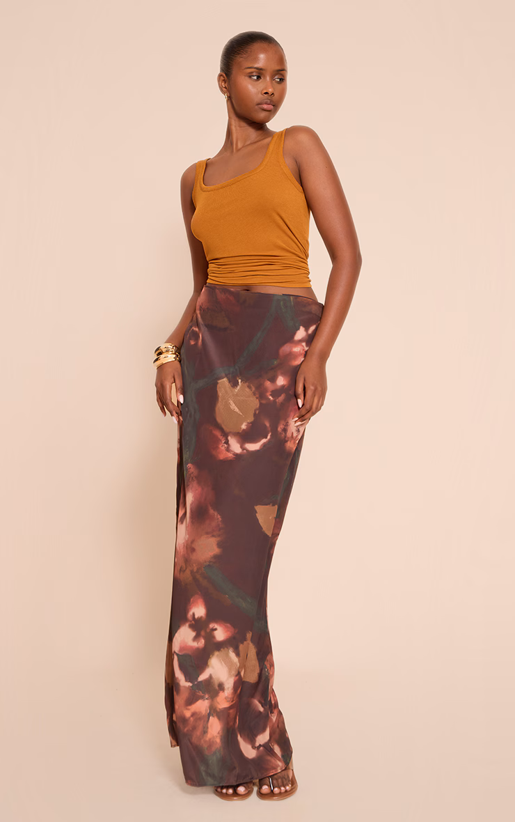 Multi Abstract Print Chiffon Maxi Skirt