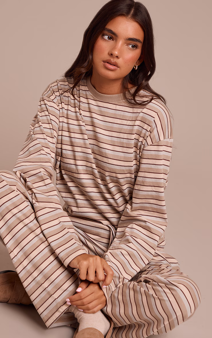 Light Brown Striped Long Sleeved Top