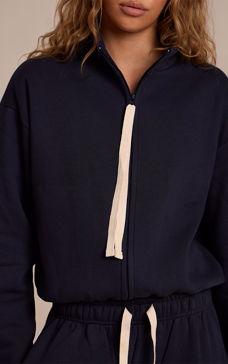 Navy Contrast Drawcord Funnel Neck Sweatshirt