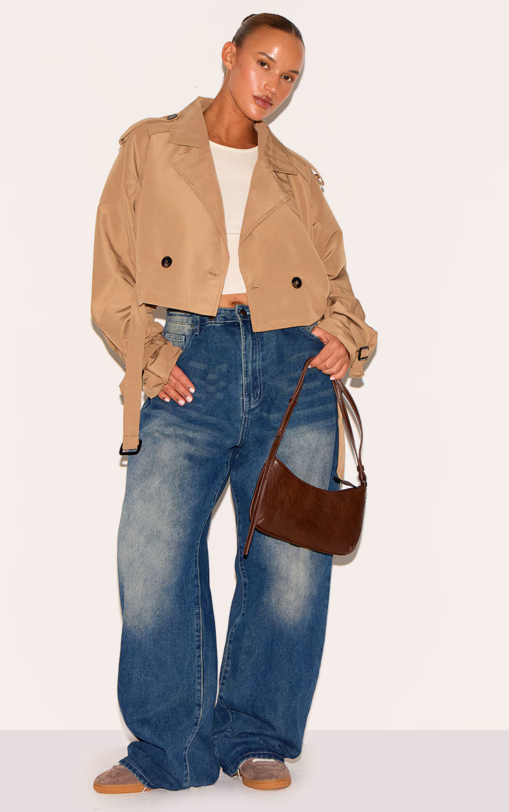 Plus Taupe Belted Cropped Trench Coat