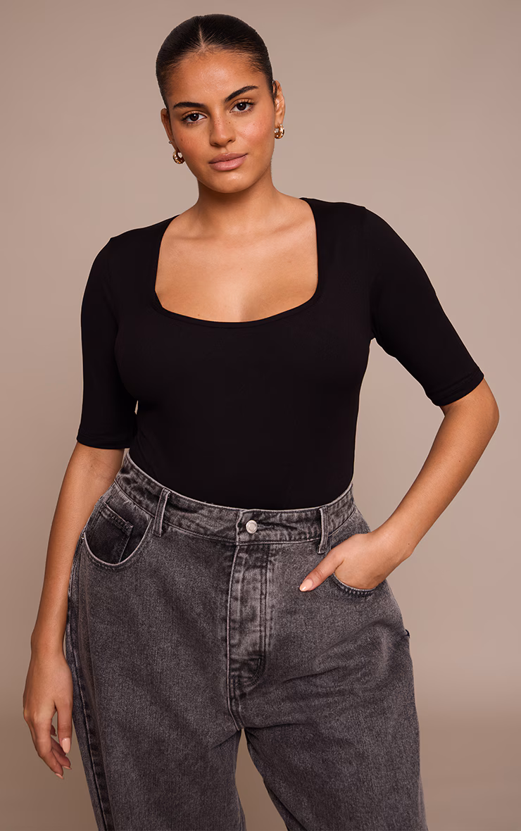 Plus Black Sculpt Scoop Neck  Bodysuit