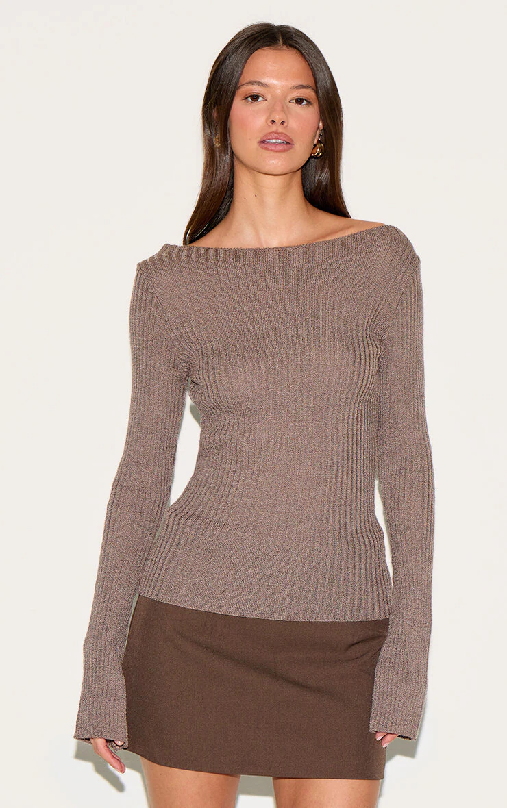 Mocha Rib Knit Long Sleeve Top