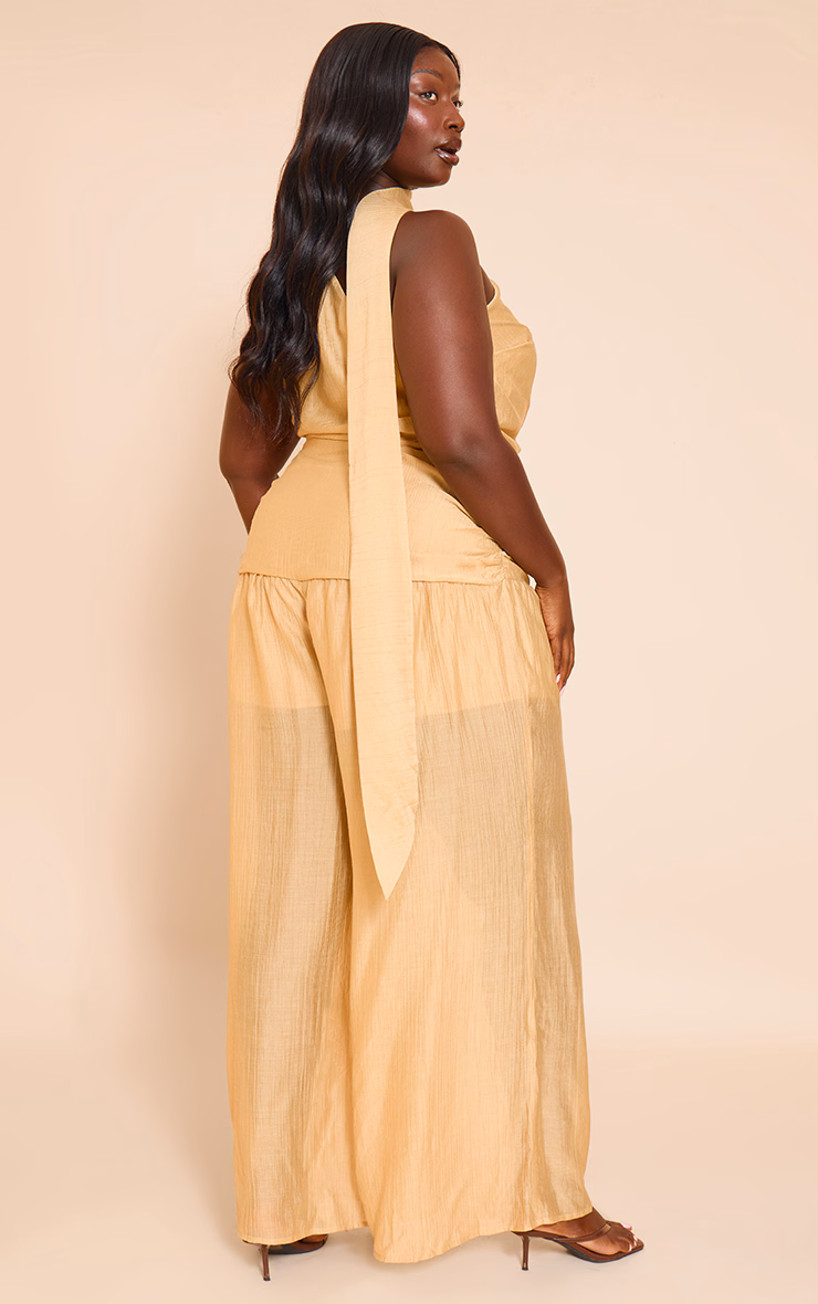 Plus Sand Textured One Shoulder Scarf Detail Jumpsuit