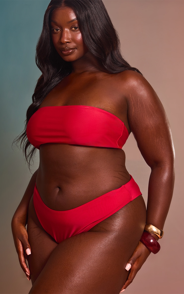 Plus Red Mix & Match High Waisted High Leg Bikini Bottoms