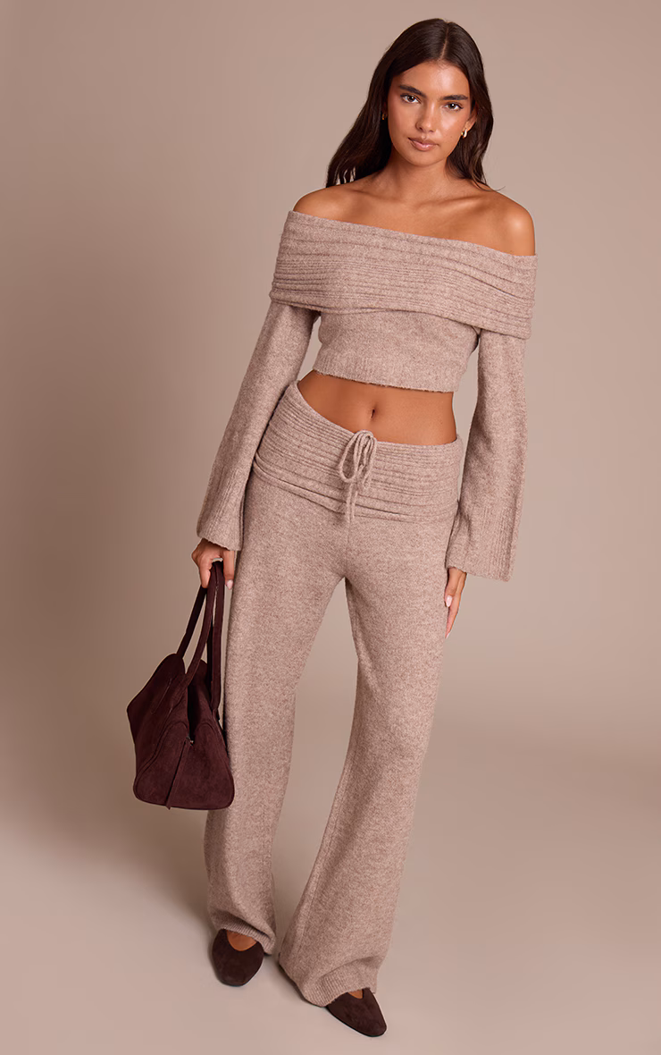 Mocha Rib Soft Knit Bardot Top