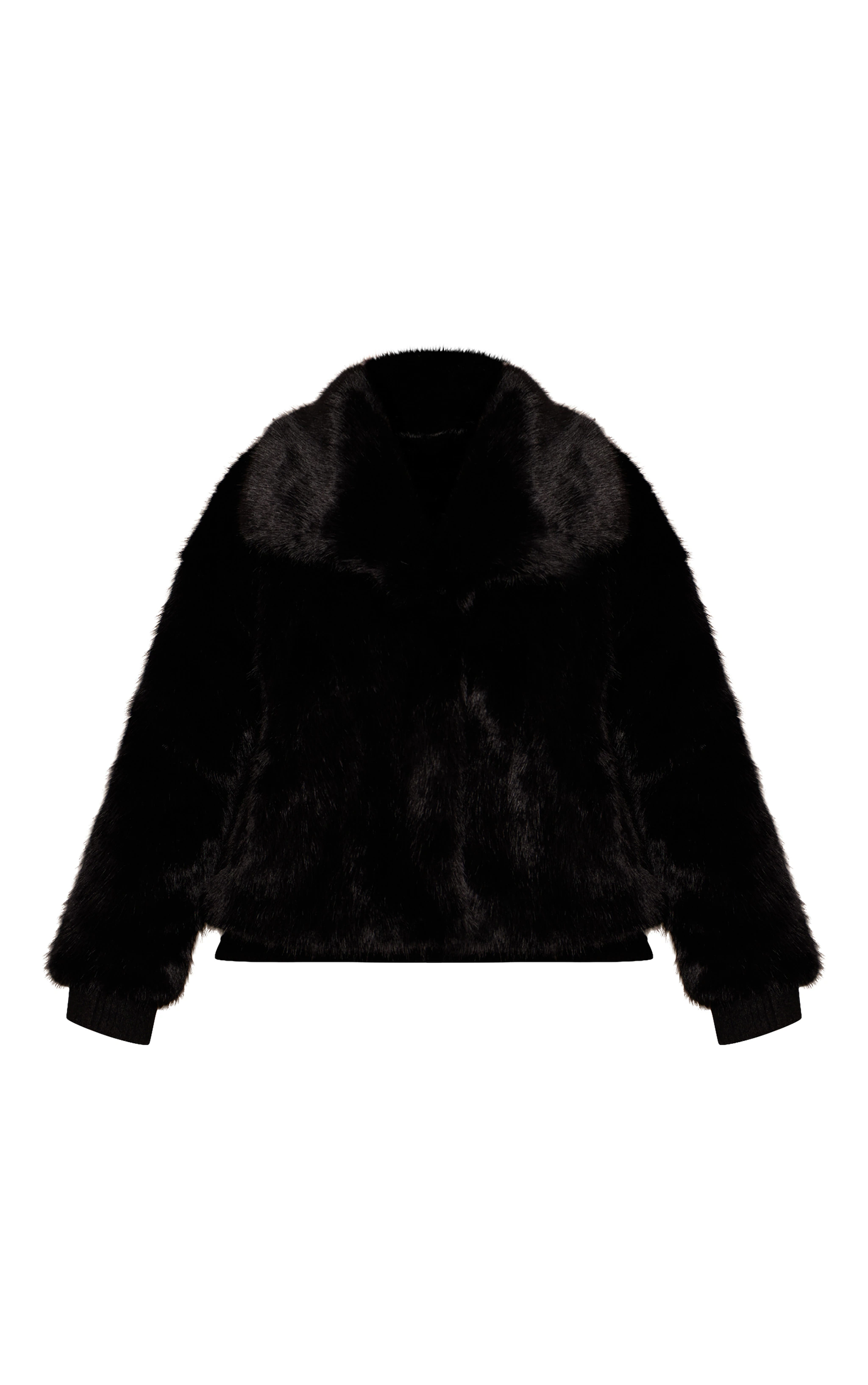 Plus Black Faux Fur Short Shawl Collar Coat