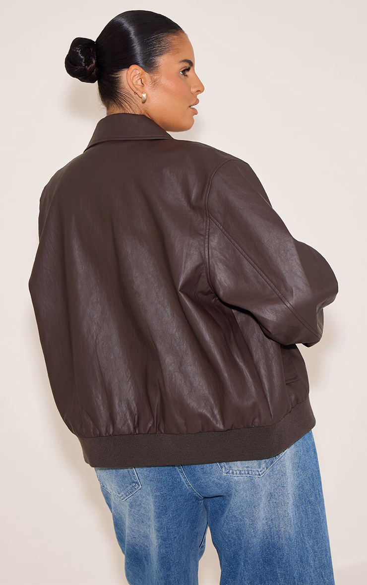 Plus Dark Chocolate Faux Leather Bomber Jacket