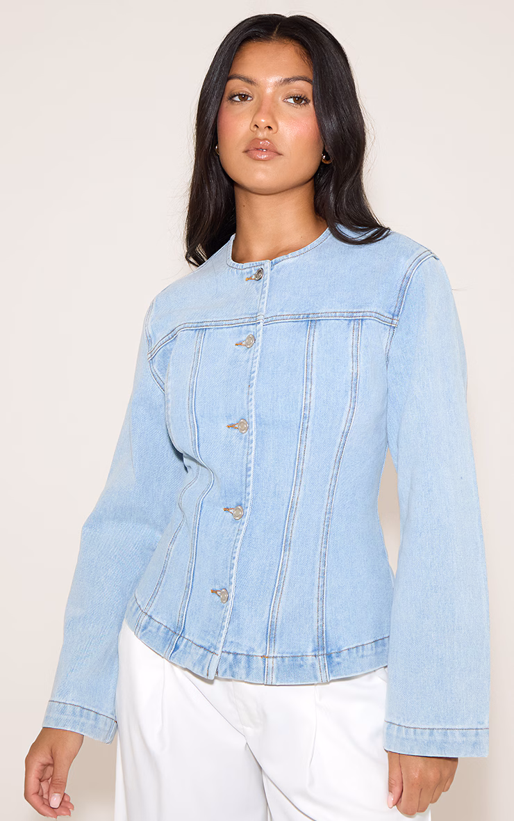 Light Blue Cinched Long Sleeve Denim Jacket