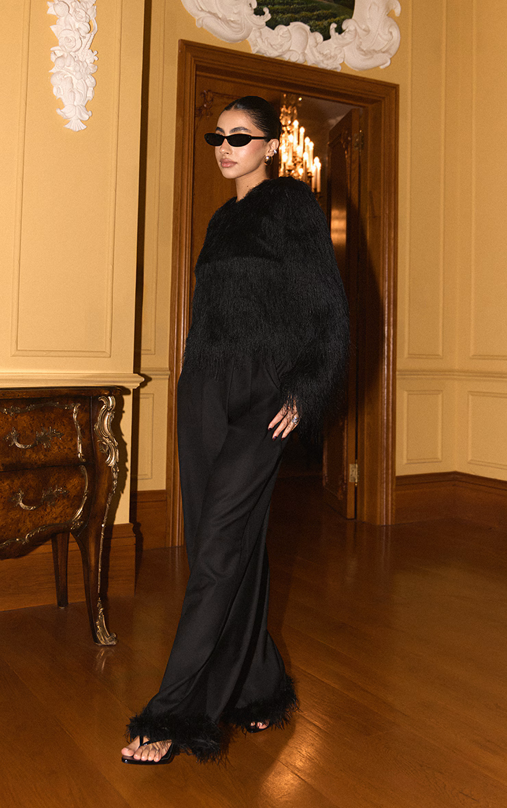 Black Collarless Fringe Jacket