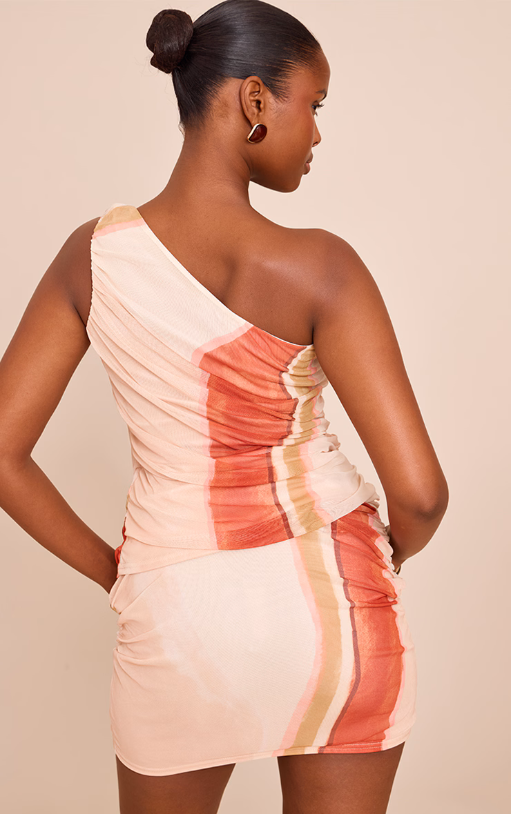 Multi Stripe Print Mesh Asymmetric Long Top