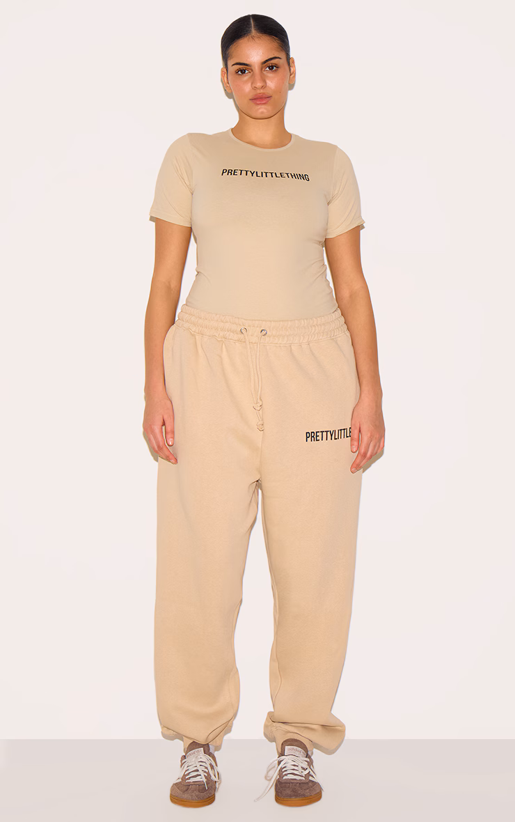 PRETTYLITTLETHING Plus Oatmeal High Waisted Cuffed Sweatpants