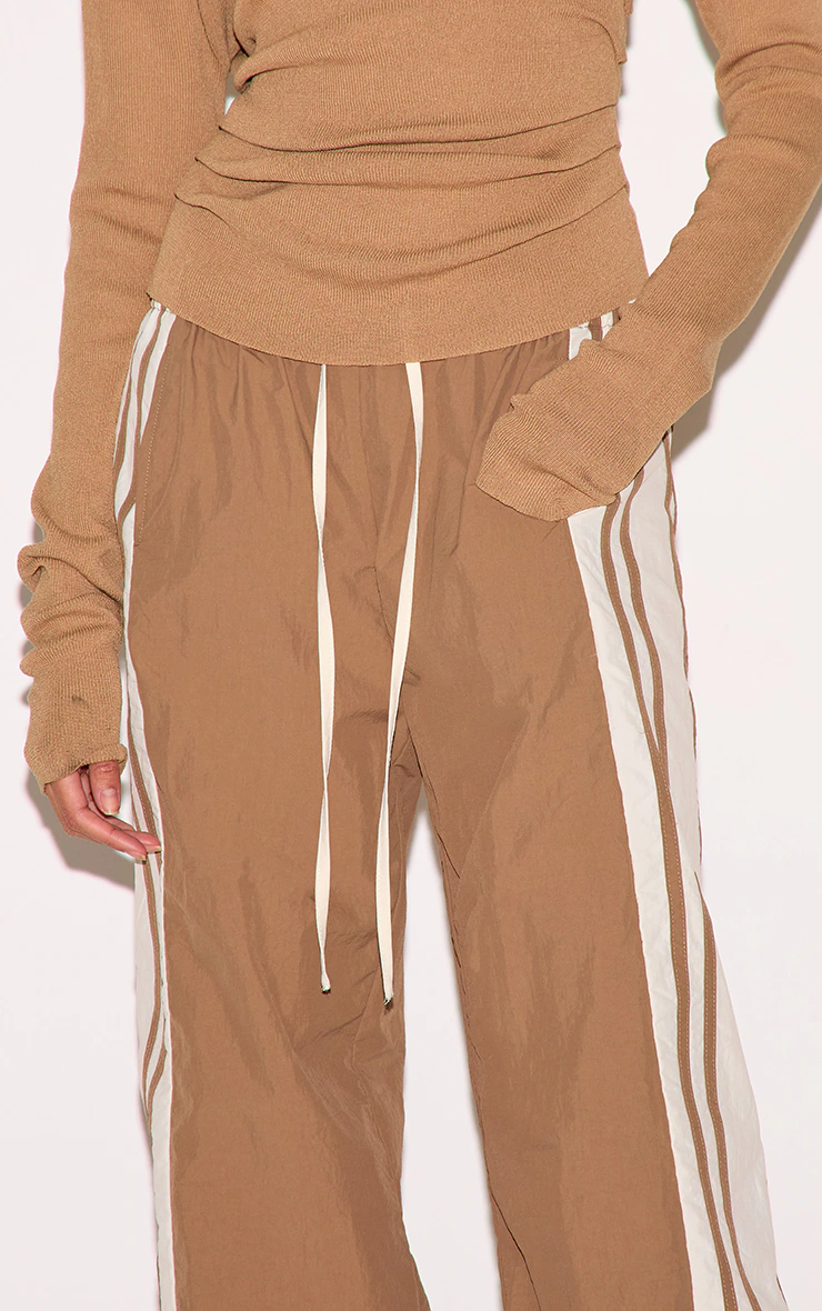 Mocha Shell Contrast Side Stripe Track Pants