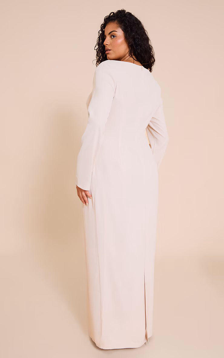 Plus Almond Tailored Boat Neck Midaxi Dress