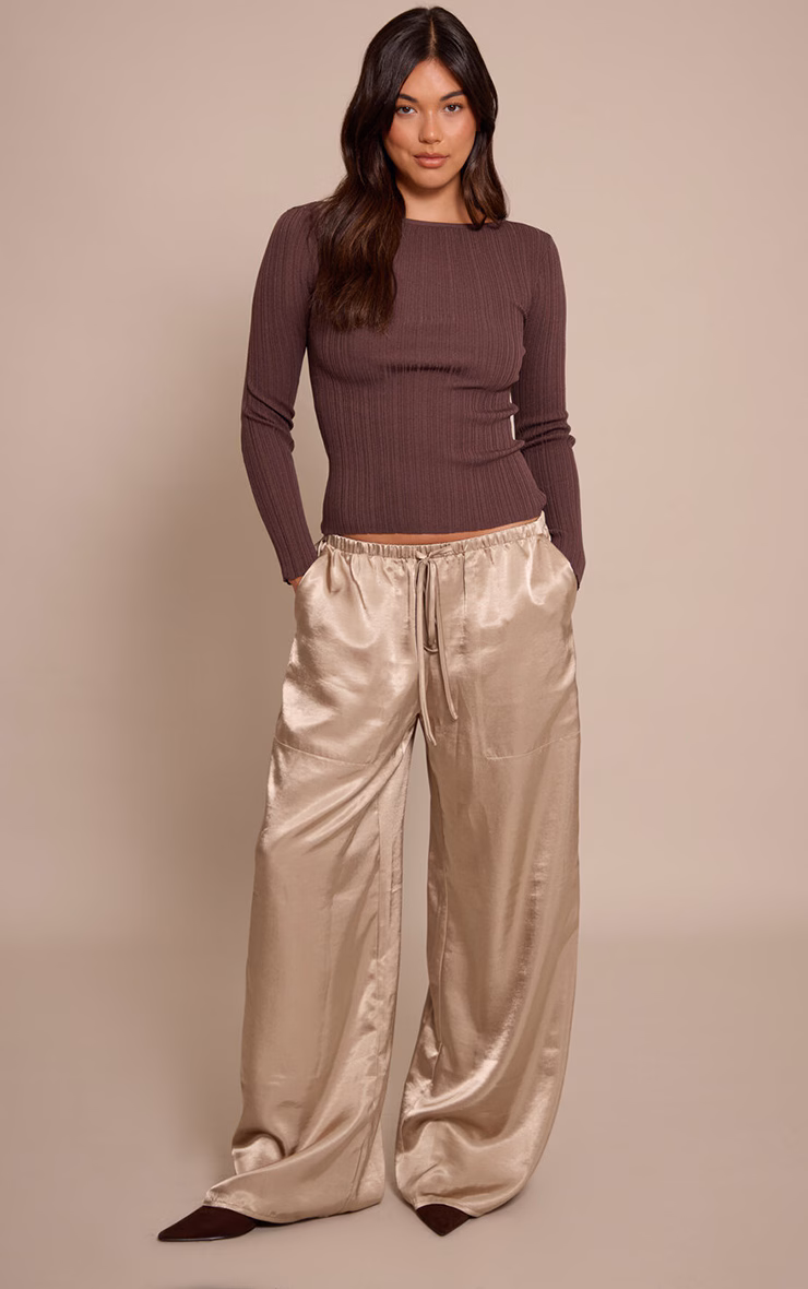 Mushroom Crinkle Satin Slouchy Drawstring Pants