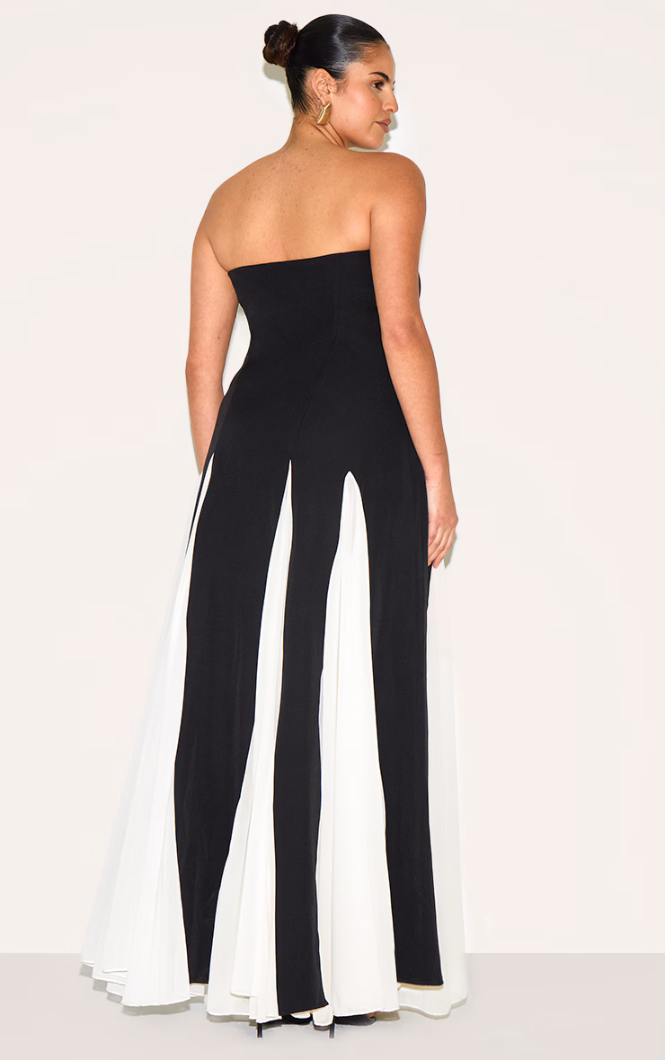 Plus Black Bandeau Contrast Chiffon Pleated Maxi Dress