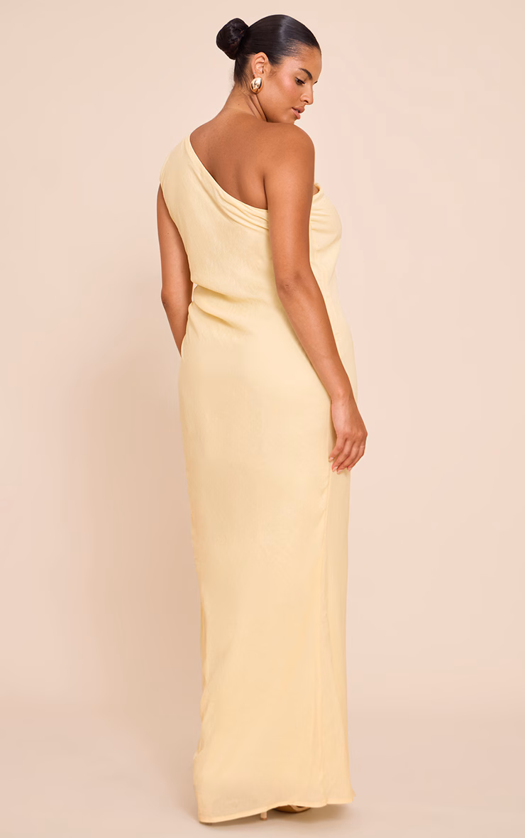 Plus Lemon Textured One Shoulder Ruched Maxi Dress