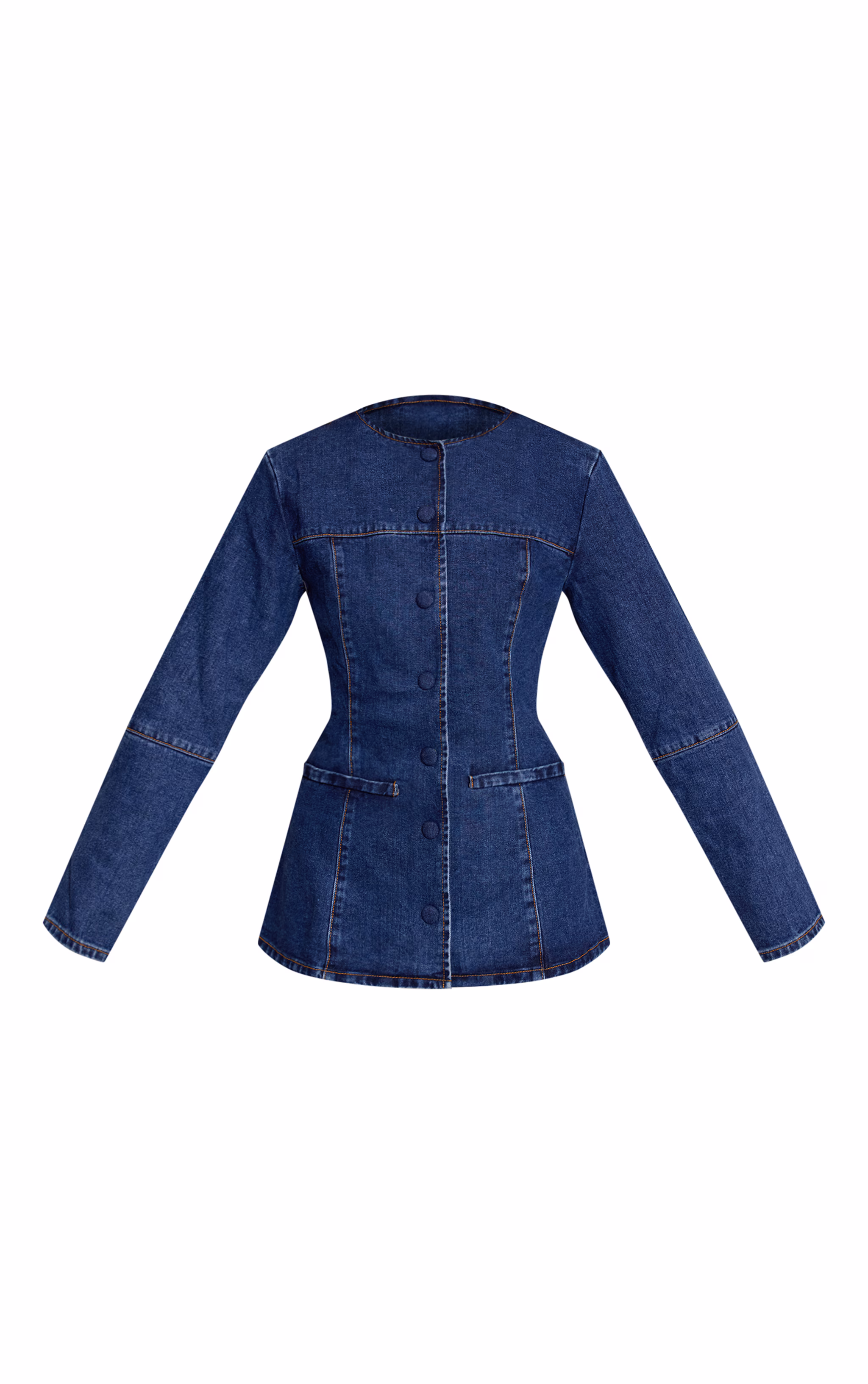 Mid Blue Round Neck Denim Shirt