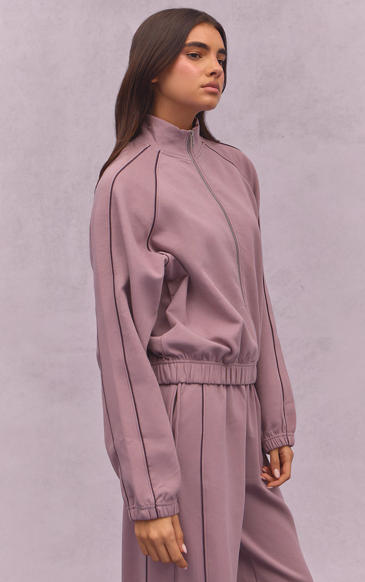 Mauve Interlock Contrast Piping Bomber Sweatshirt