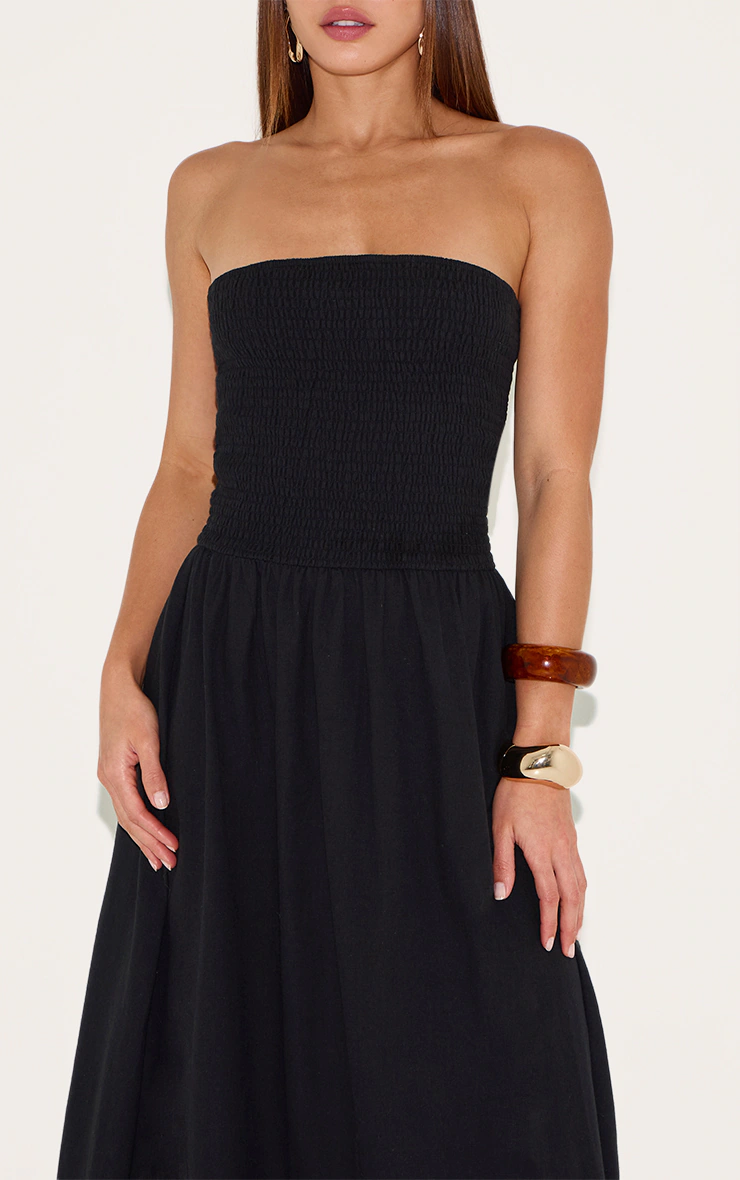 Tall Black Bandeau Shirred Detail Maxi Dress
