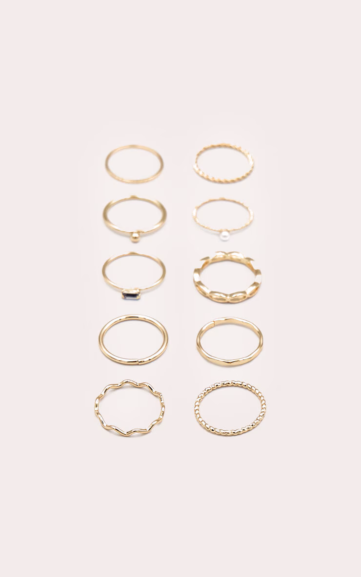 Gold Pearl Detail Multipack Rings