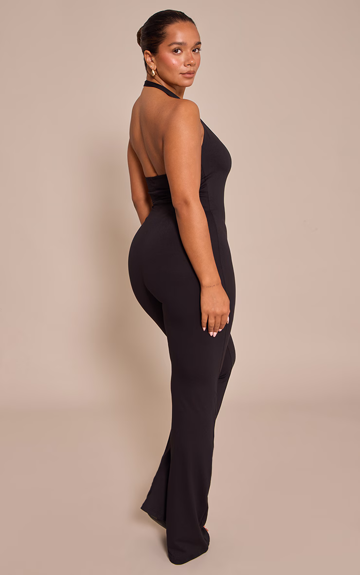 Shape Black Sculpt Halter Neck Flare Jumpsuit