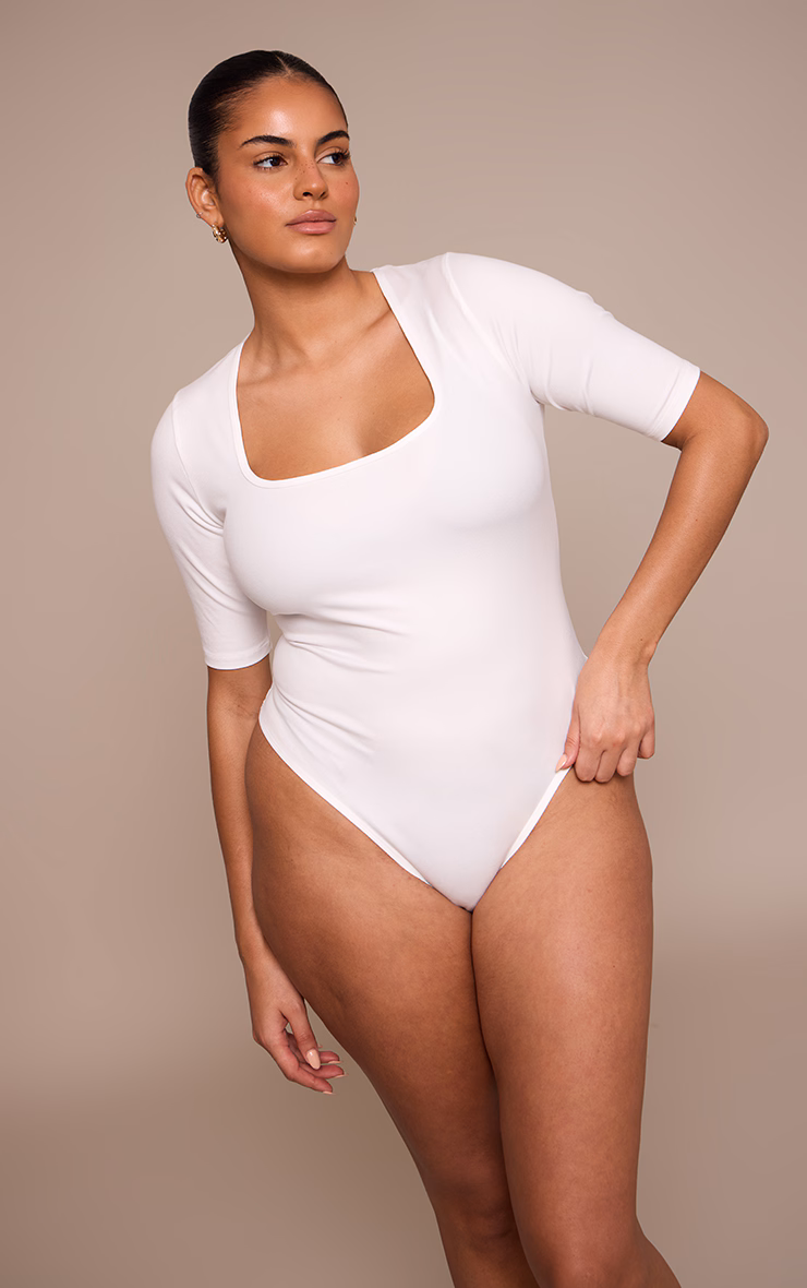 Plus White Sculpt Scoop Neck  Bodysuit