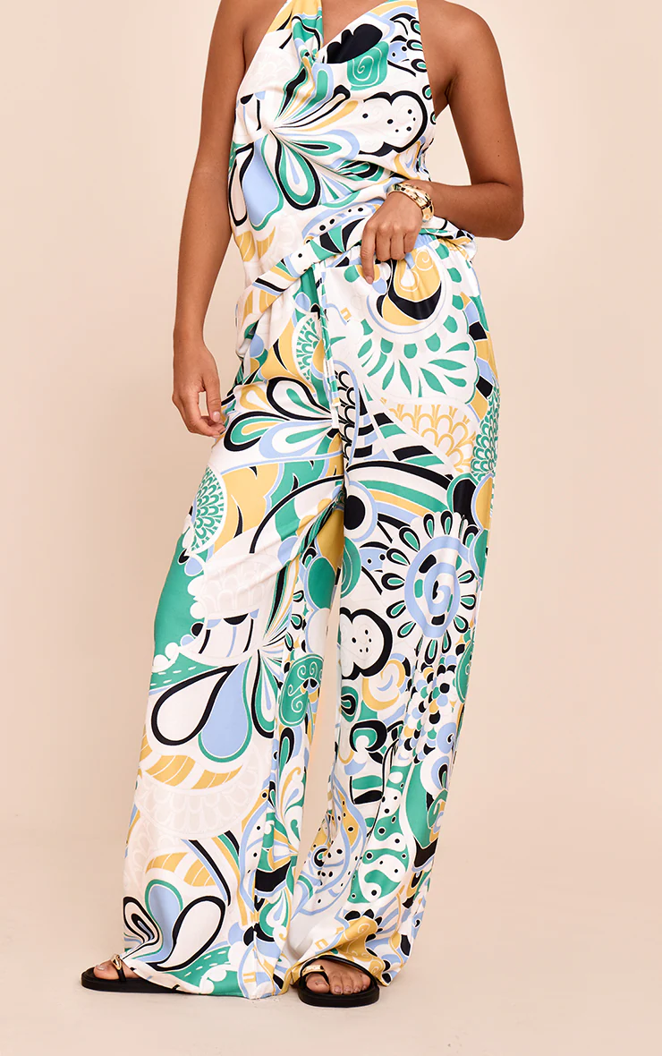 Multi Abstract Print Woven Floaty Wide Leg Pants
