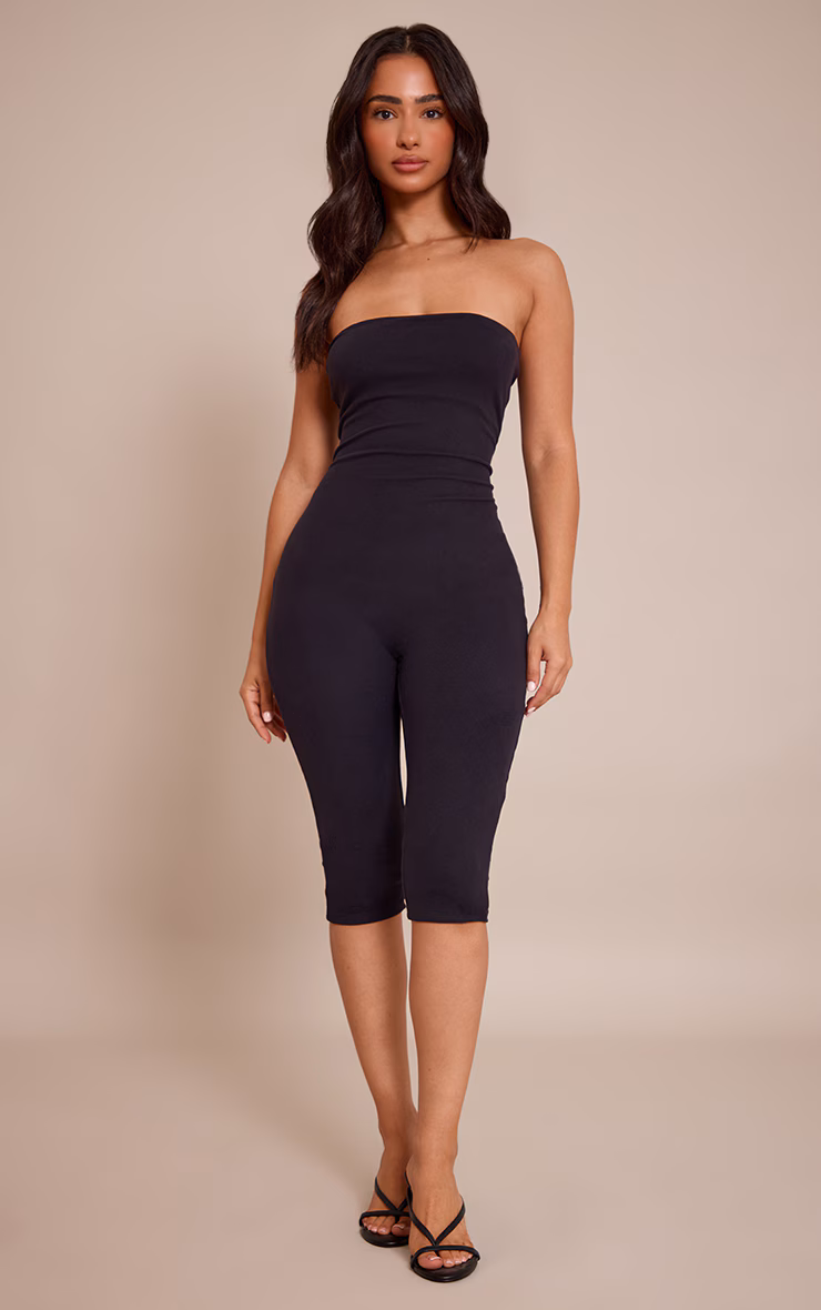 Petite Black Contour Jersey Bandeau Capri Catsuit