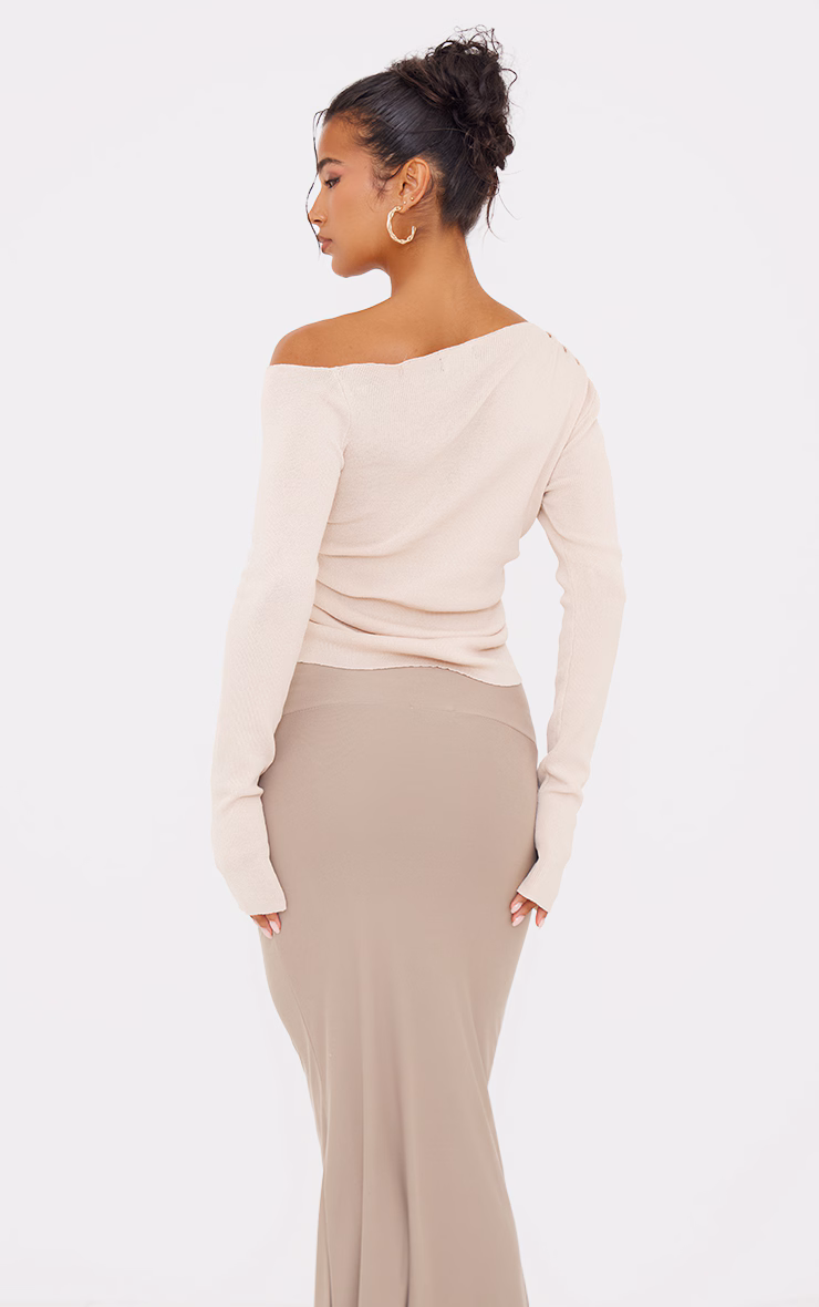 Oatmeal Fine Knit Asymmetric Top