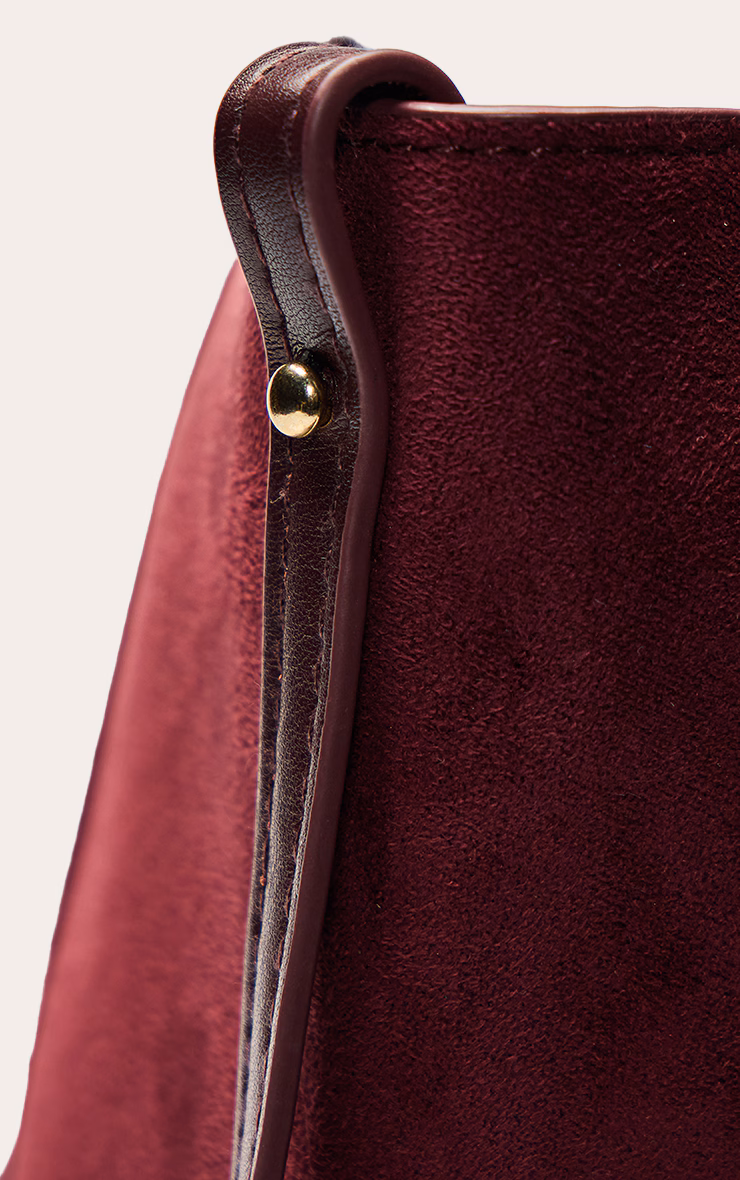 Plum Faux Suede Contrast Handle Tote Bag