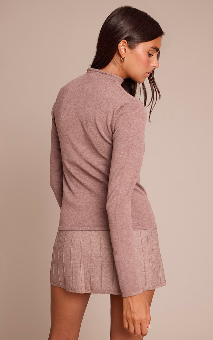 Mocha Fine Knit High Neck Sweater