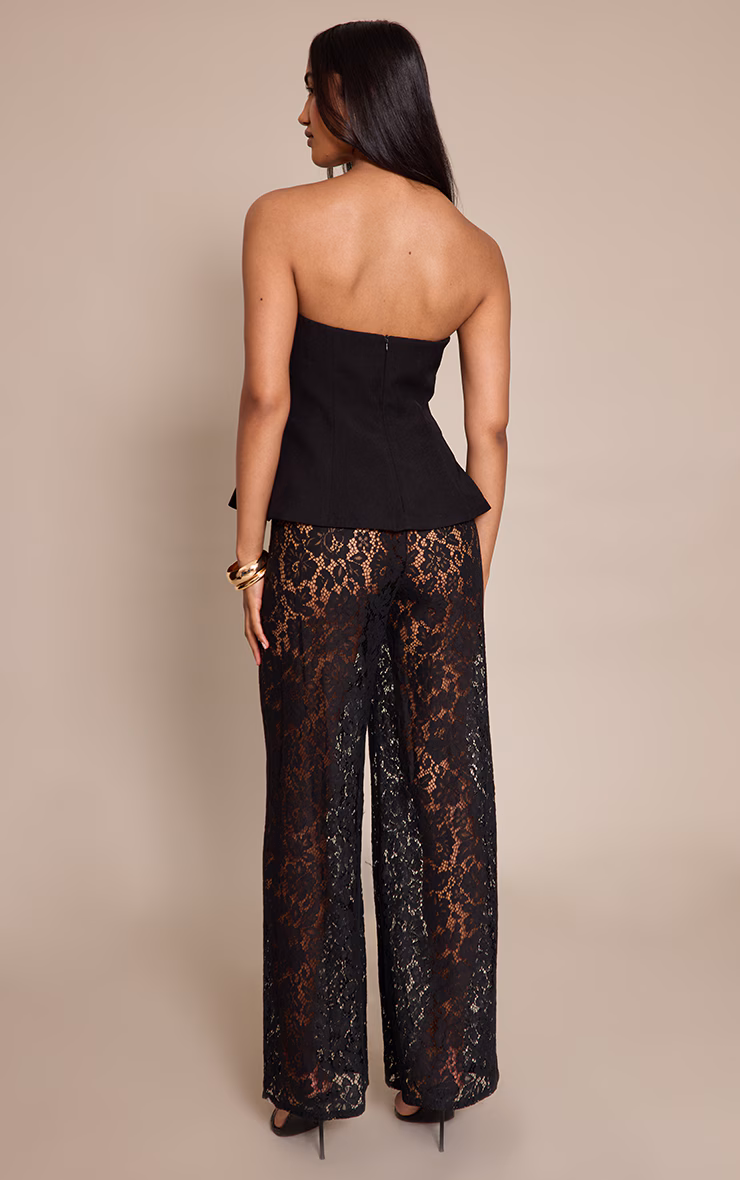 Black Woven Bandeau Lace Leg Jumpsuit