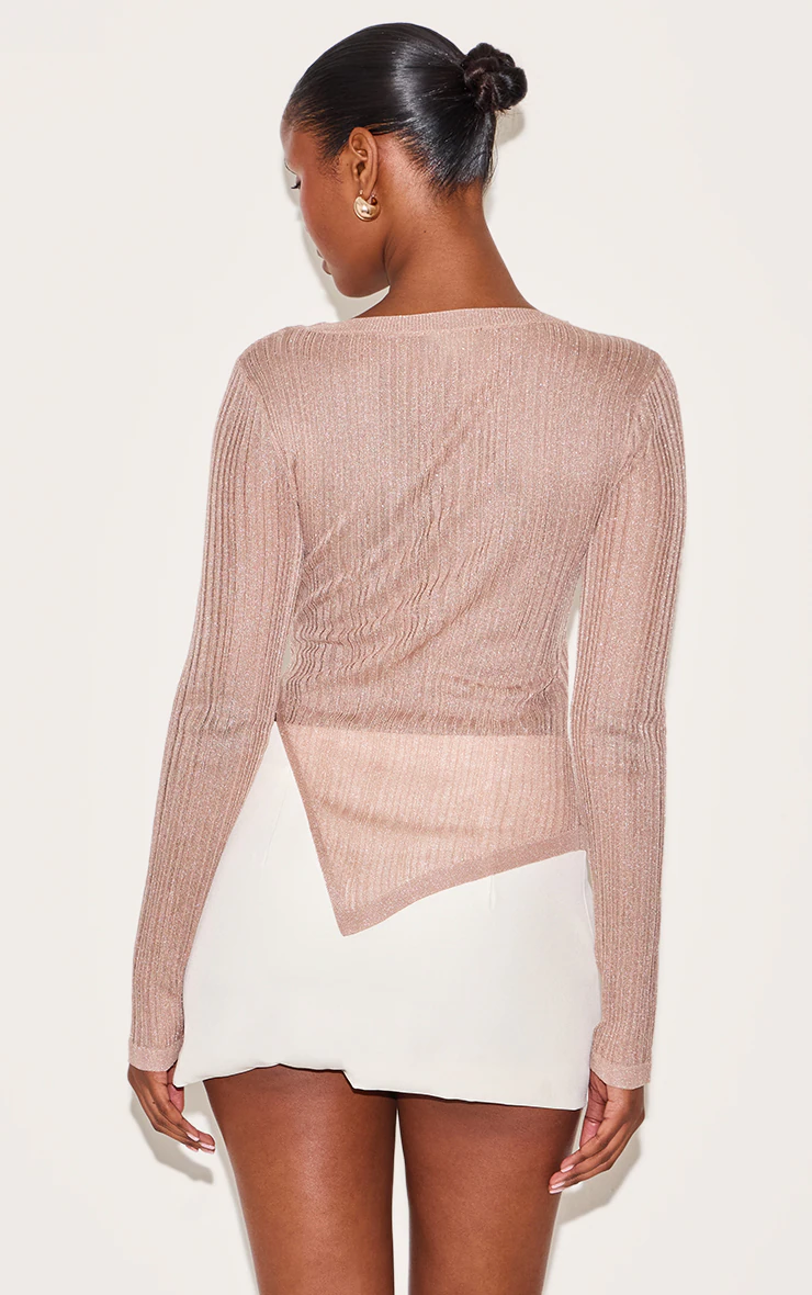 Mocha Sheer Knit Asymmetric Top