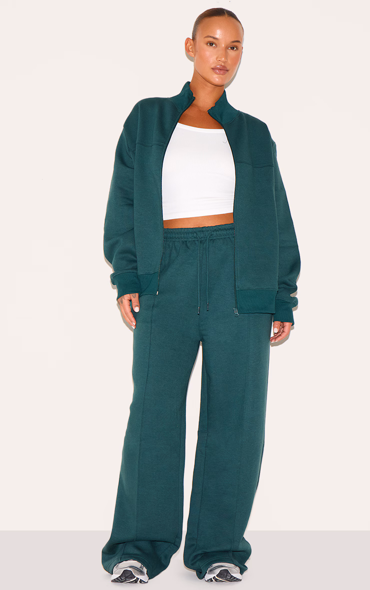 Plus Forest Green Mid Rise Seam Detail Straight Leg Sweatpants