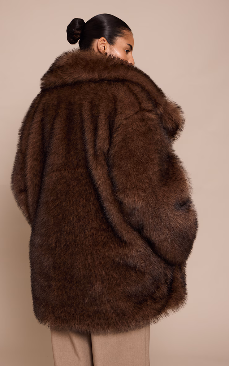 Plus Chocolate Oversized Midi Faux Fur Coat