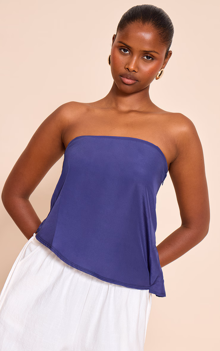 Navy Bandeau Chiffon Top