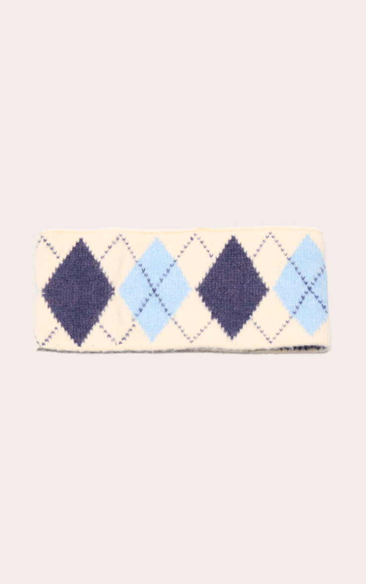 Powder Blue Argyle Knitted Headband