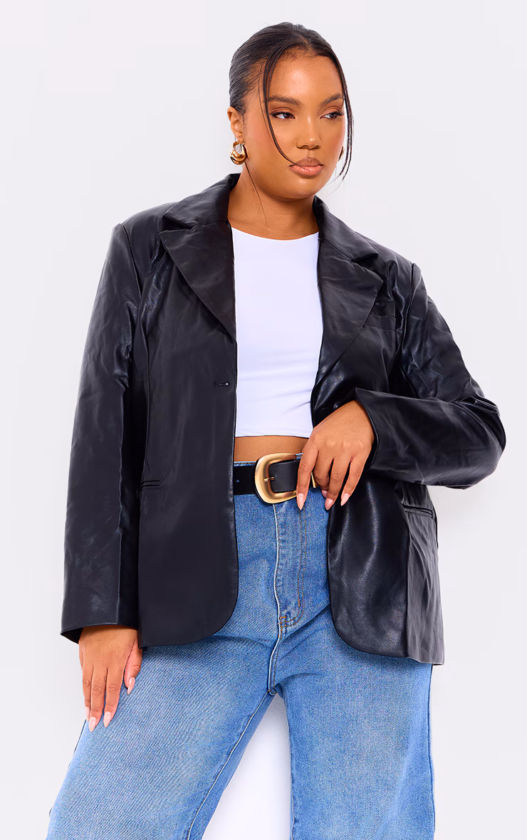 Plus Black Faux Leather Blazer