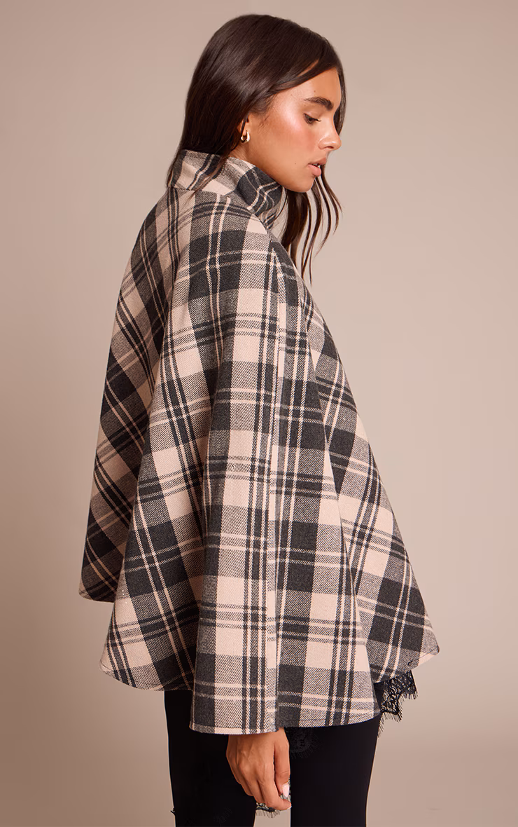 Mono Checked Funnel Neck Wrap Coat