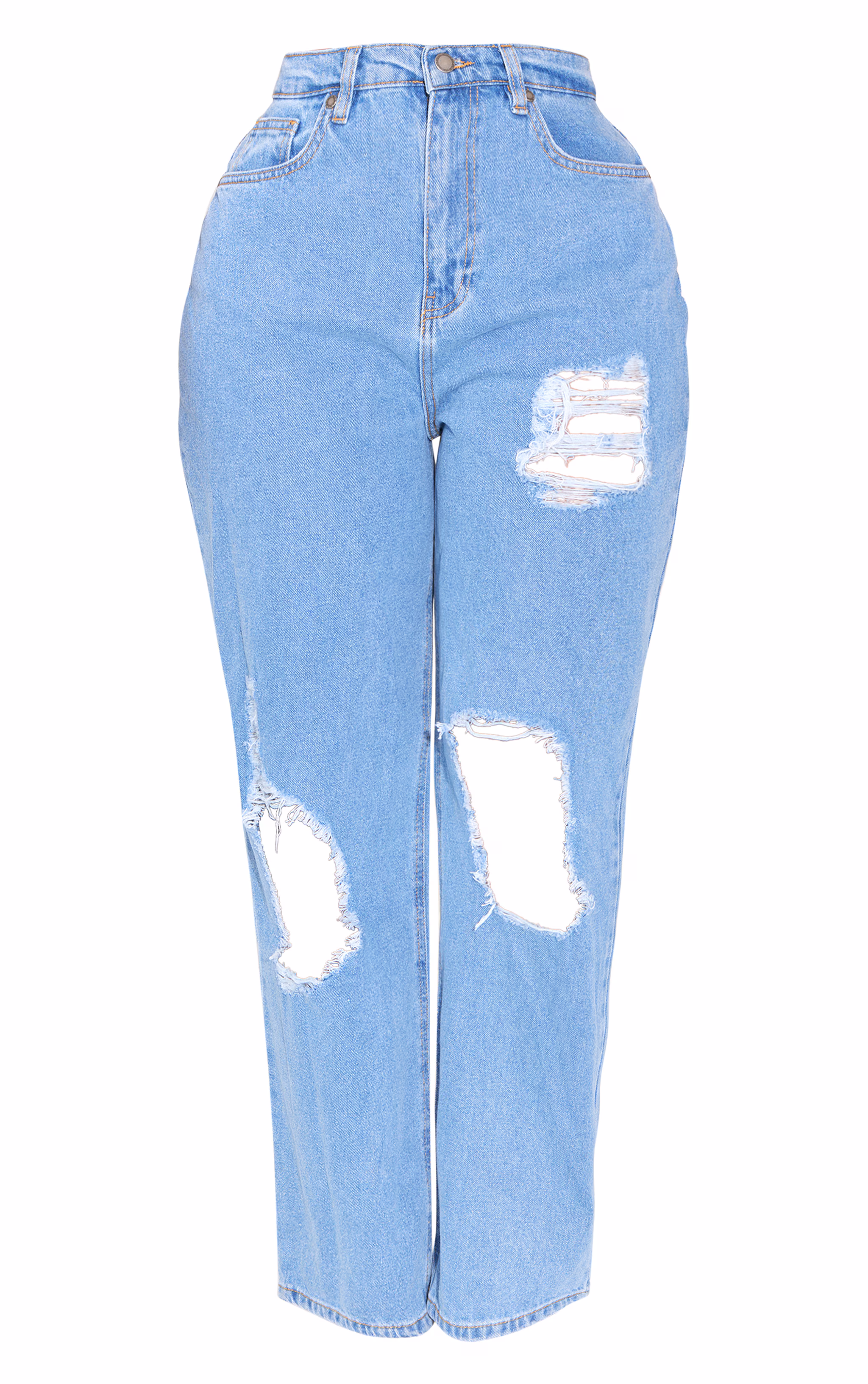 PRETTYLITTLETHING Shape Light Blue High Waist Ripped Wide Leg Jeans