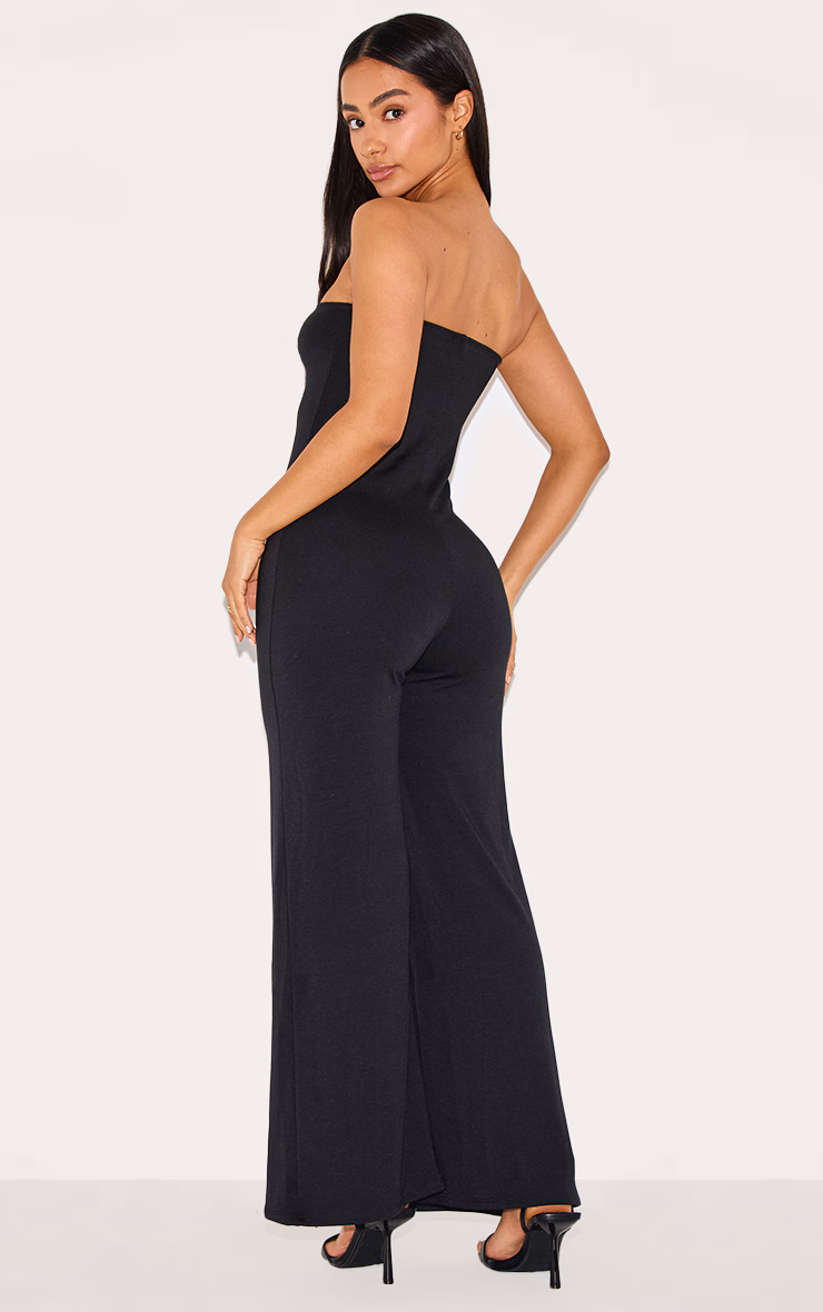 Petite Black Double Layer Jersey Bandeau Wide Leg Jumpsuit