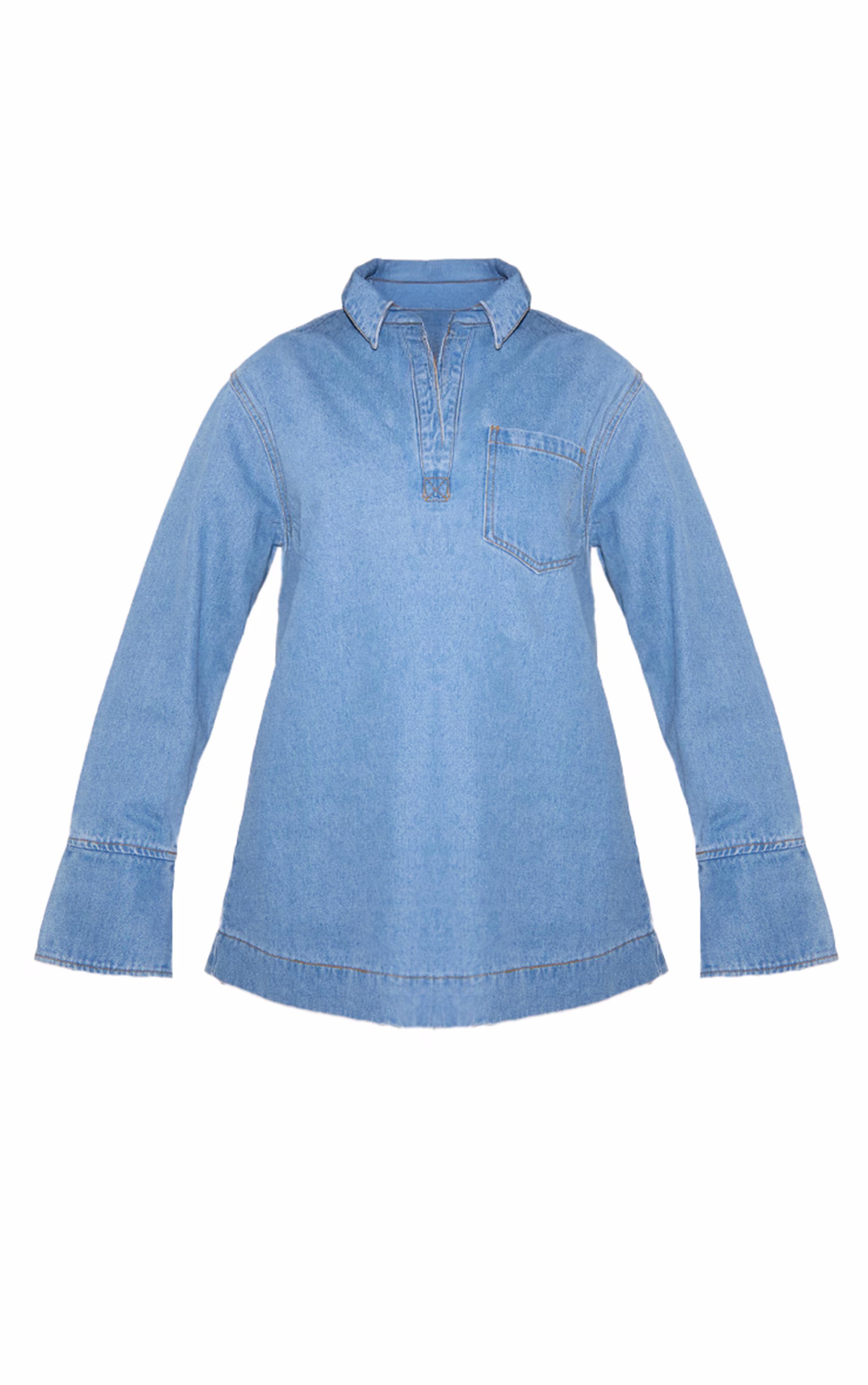 Mid Blue Oversized Denim Rugby Style Shirt