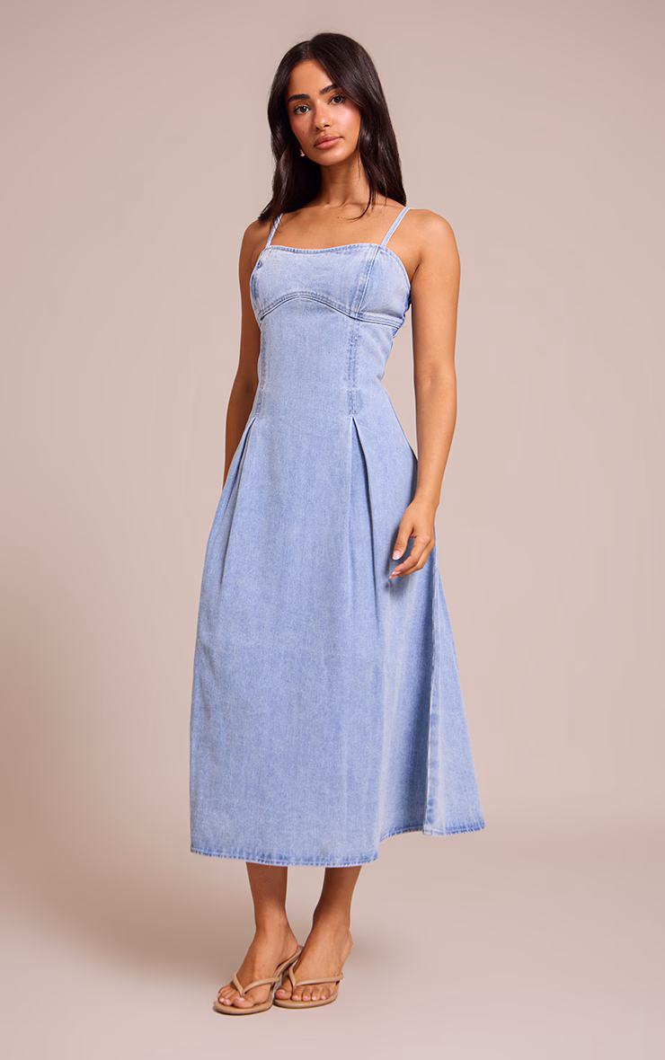 Petite Mid Blue Denim Skater Dress