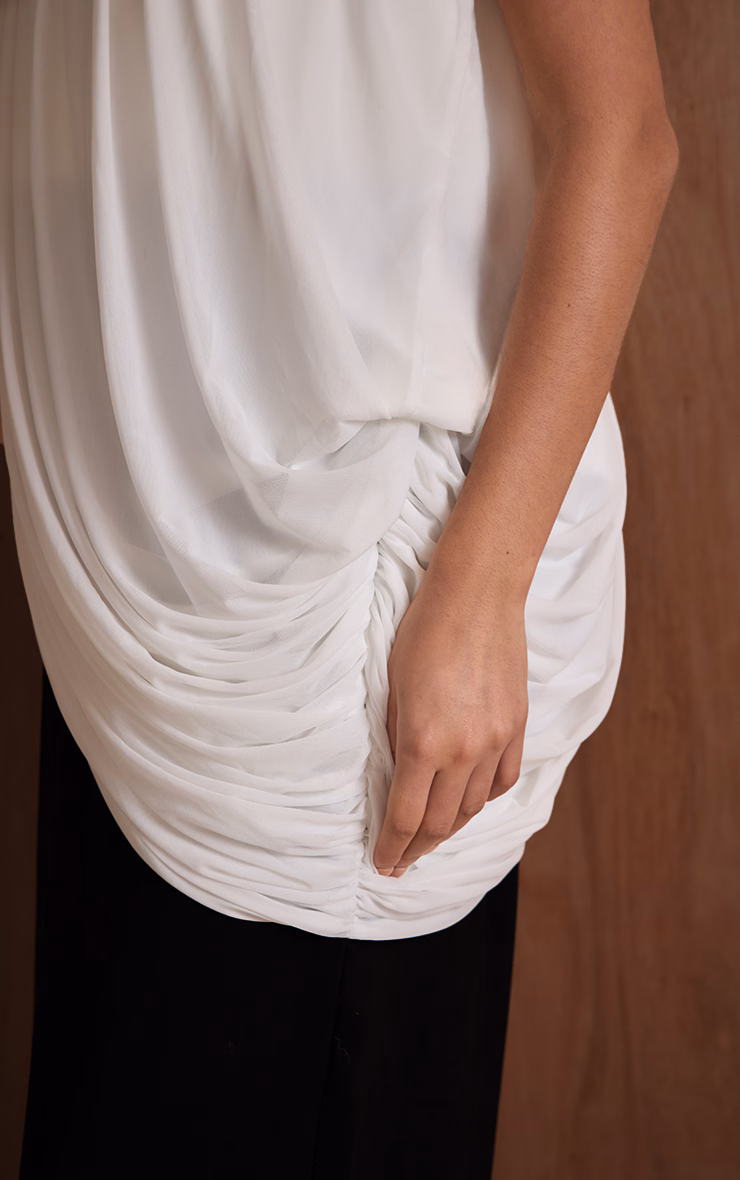 PLT Label Plus Monochrome Draped Mesh Jumpsuit