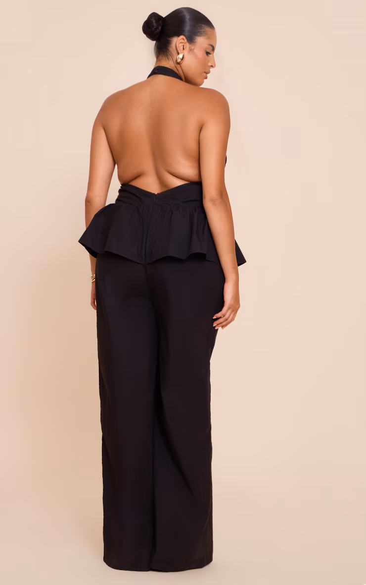 Plus Black Woven Peplum Hem Jumpsuit