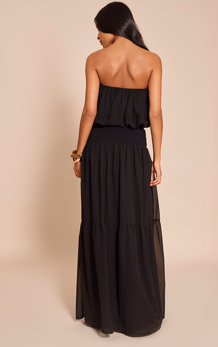 Tall Black Chiffon Bandeau Sheered Waist Maxi Dress