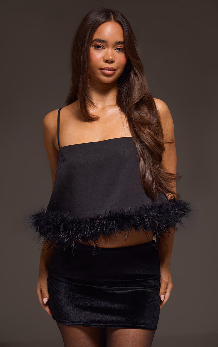 Black Woven A-line Feather Cami