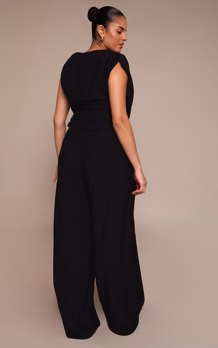 Plus Black Woven High Waisted Wide Leg Pants